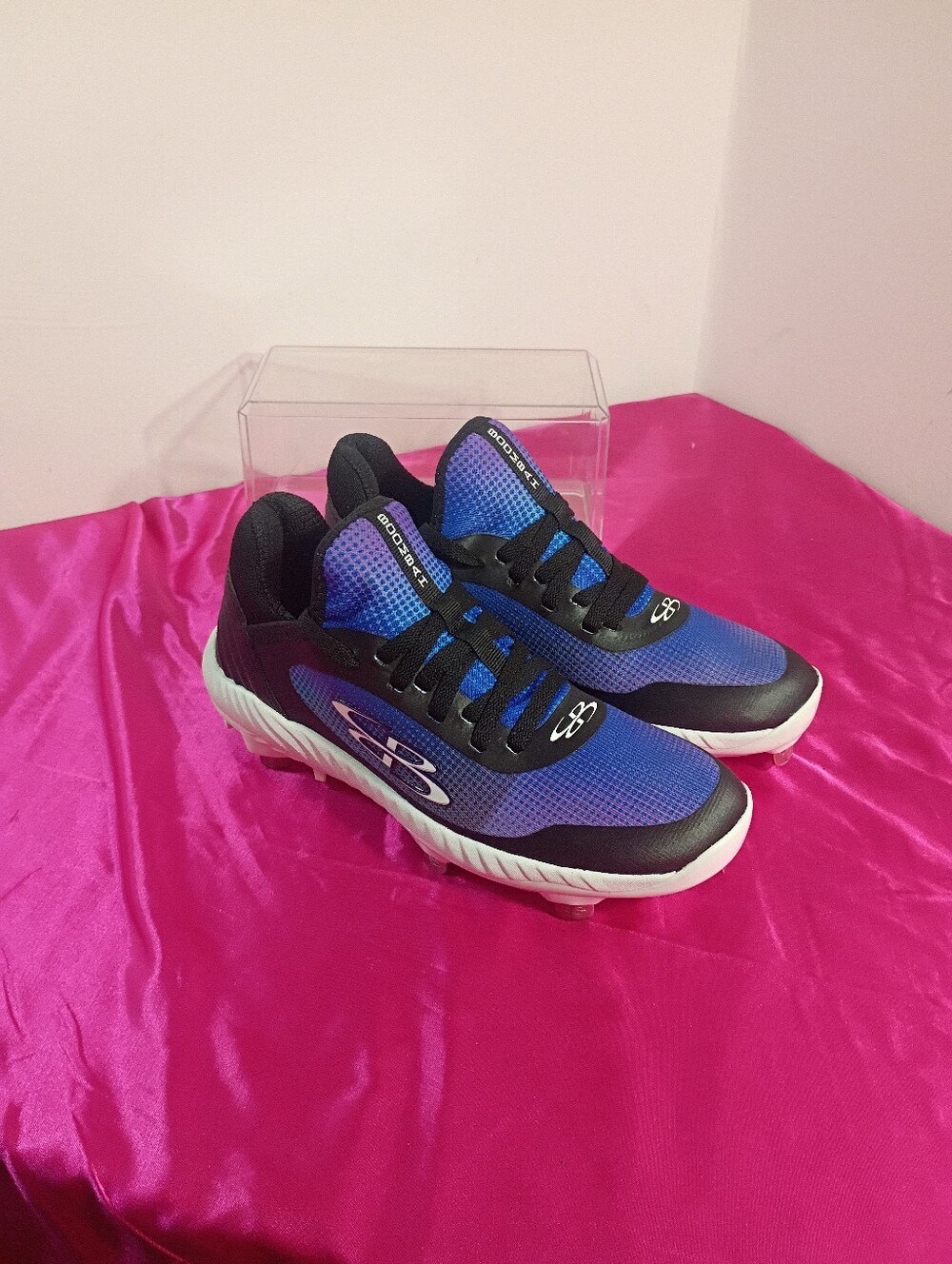 Boombah Woman's SZ 6.5 FaBlack & Blue Metal Cleats NEW